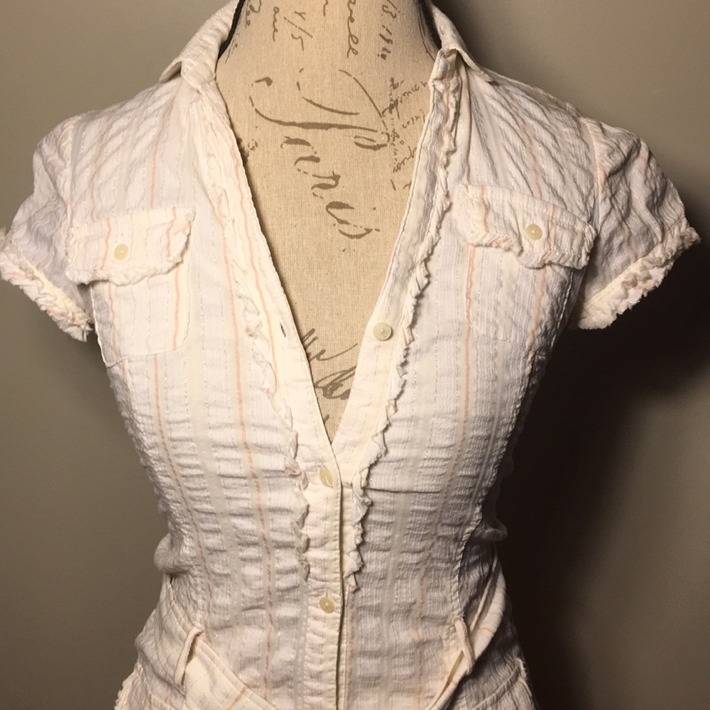 Zara white pinstripe button up v-neck dress medium